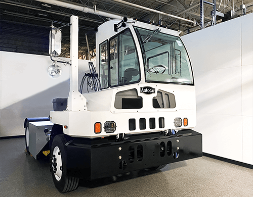 The Autocar E-ACTT all-electric terminal tractor on show.